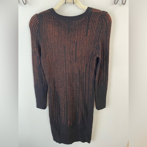 McQ by Alexander McQueen, XS, black and orange ribbed midi longsleeve dress EUC - Picture 12 of 14